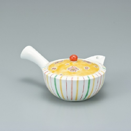 Kutani Polcerain - Tea Pot Yellow Stripe Pattern KP-003 / 九谷焼　急須（新品）KP-003